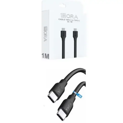[CAB252N-300] CABLE TIPO C A TIPO C 3A 1M NEGRO 1 HORA